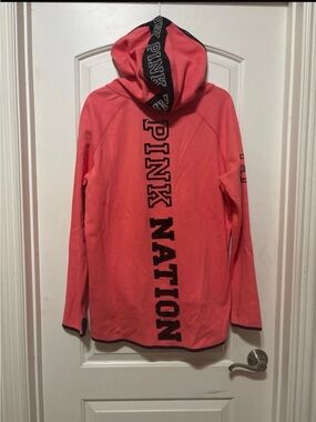 PINK Victoria's Secret Coral Hooded Jacket with Black Logo Trim